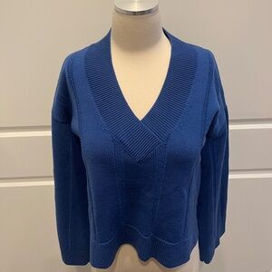 Derek Lam Denim Women's 100% Wool V Neck Sweater, Boxy Knit,  Blue, Size S